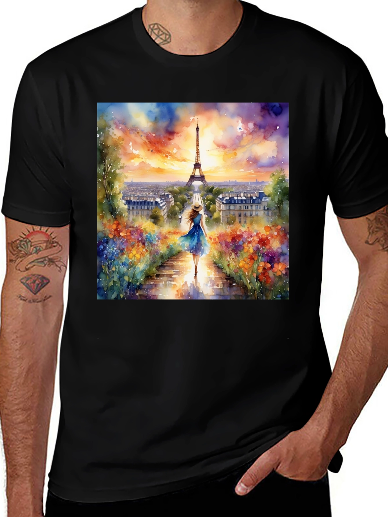 Variant 6 of Paris Eiffel Tower Watercolor Graphic Tee