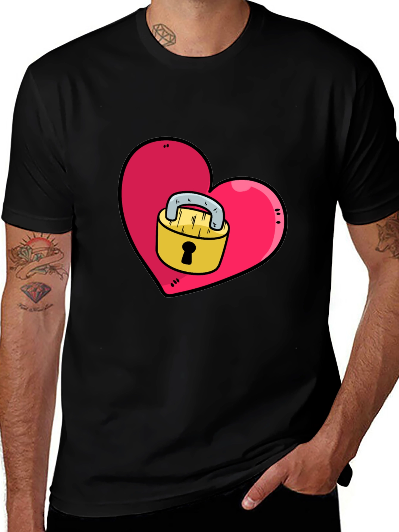 Variant 12 of Heart Lock Graphic Tee - Trendy Casual Shirt