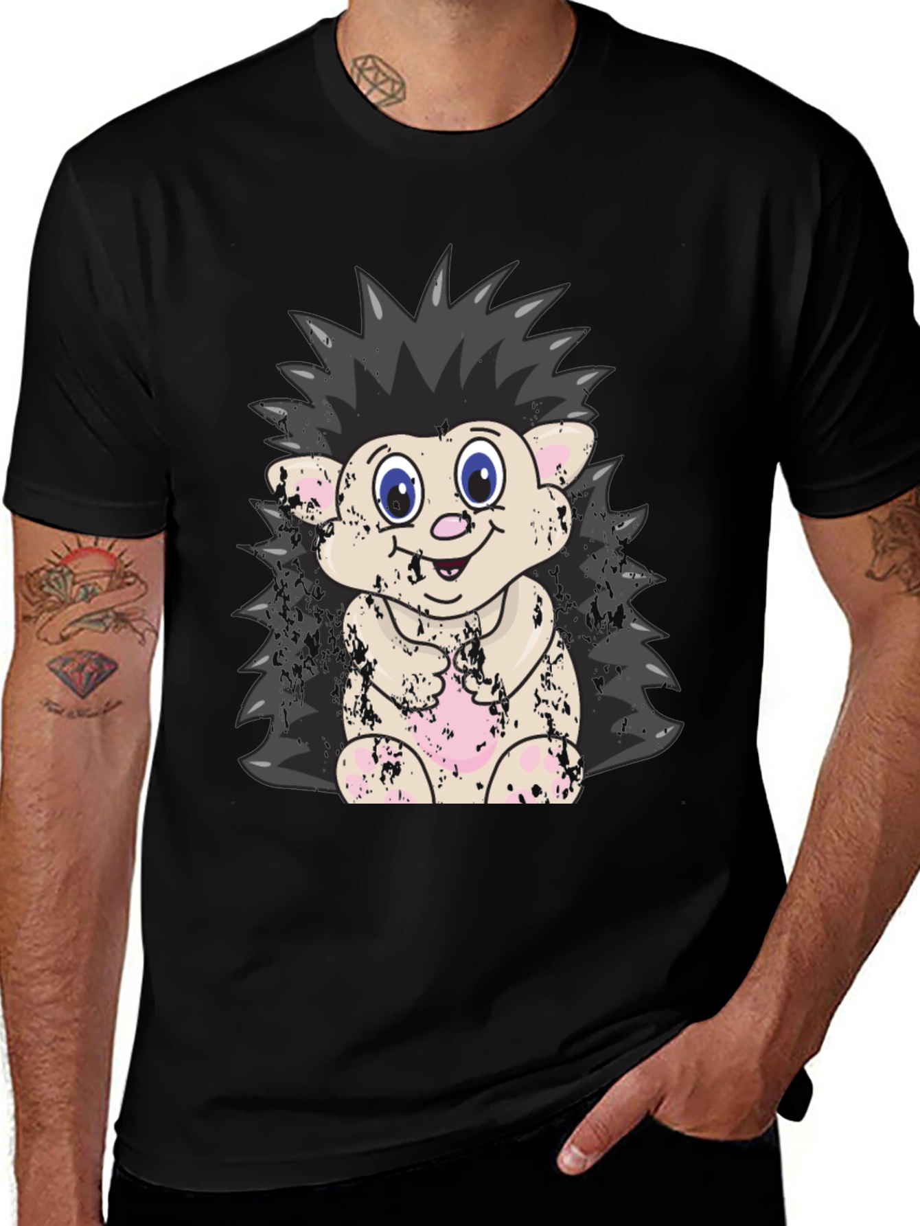 Variant 19 of Cute Hedgehog Graphic Tee - Black Cotton Blend