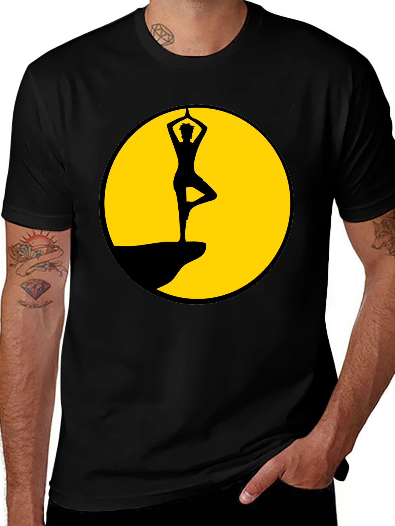 Variant 28 of Yoga Tree Pose Black T-Shirt