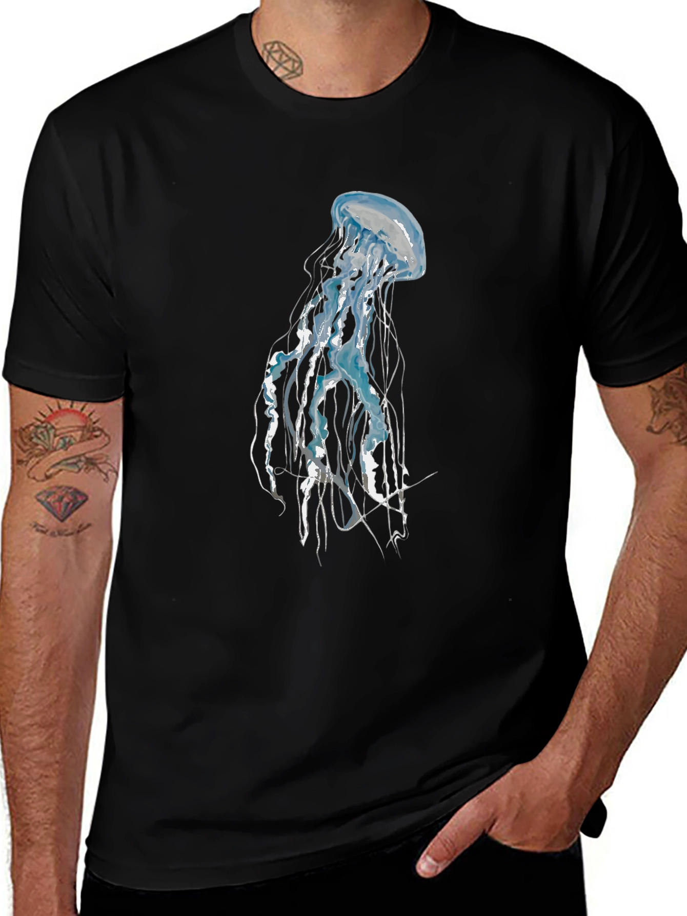 Variant 22 of Jellyfish Graphic Tee - Black Cotton Crew Neck