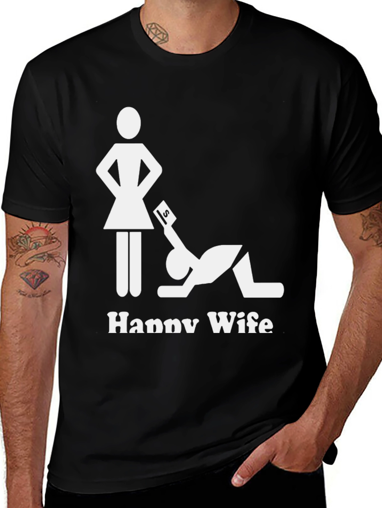 Variant 4 of Funny "Happy Wife" Black Graphic T-Shirt