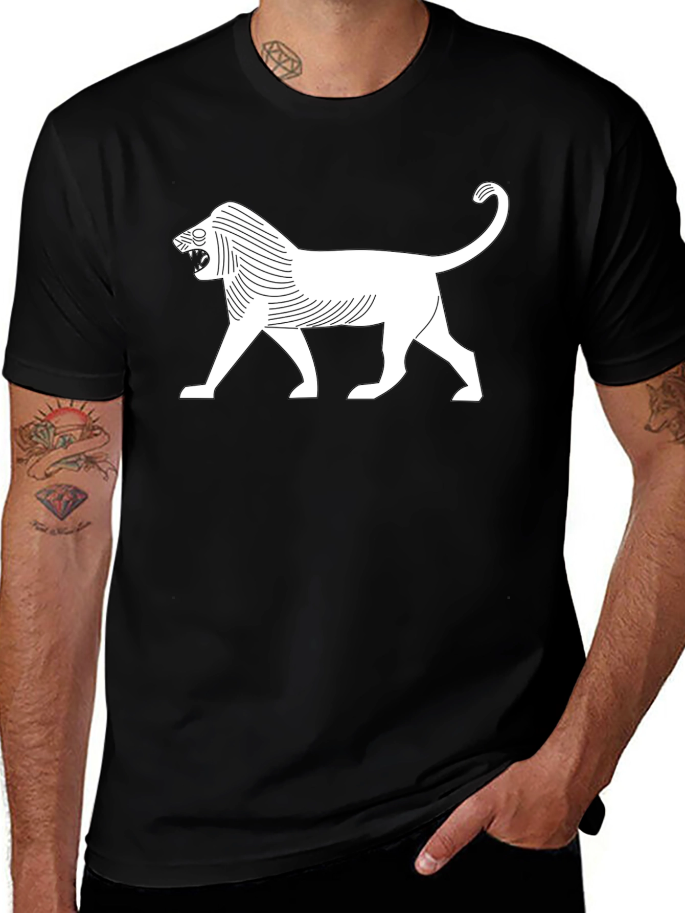 Variant 5 of Stylized Lion Graphic T-Shirt - Black