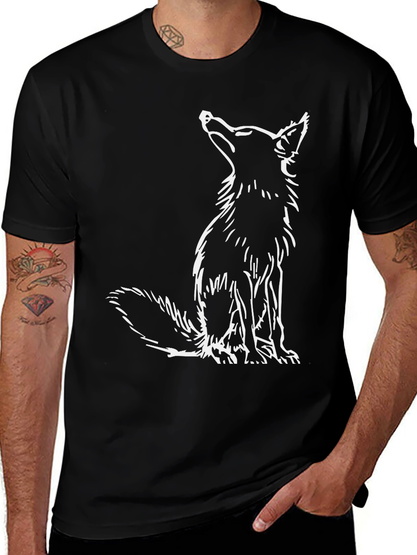 Black T-Shirt with Fox Design