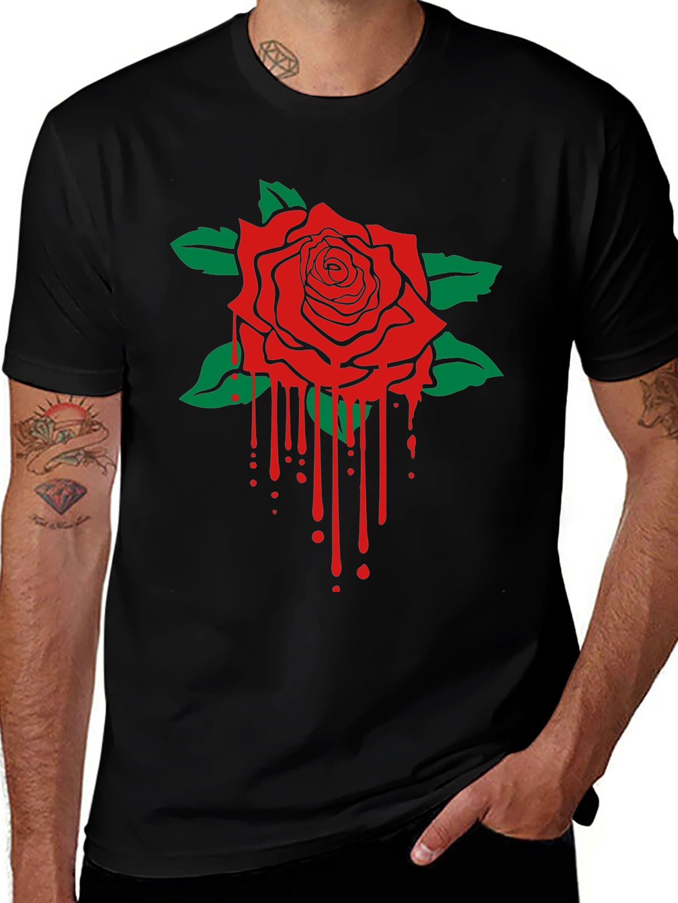 Variant 2 of Rose Drip Graphic T-Shirt - Black