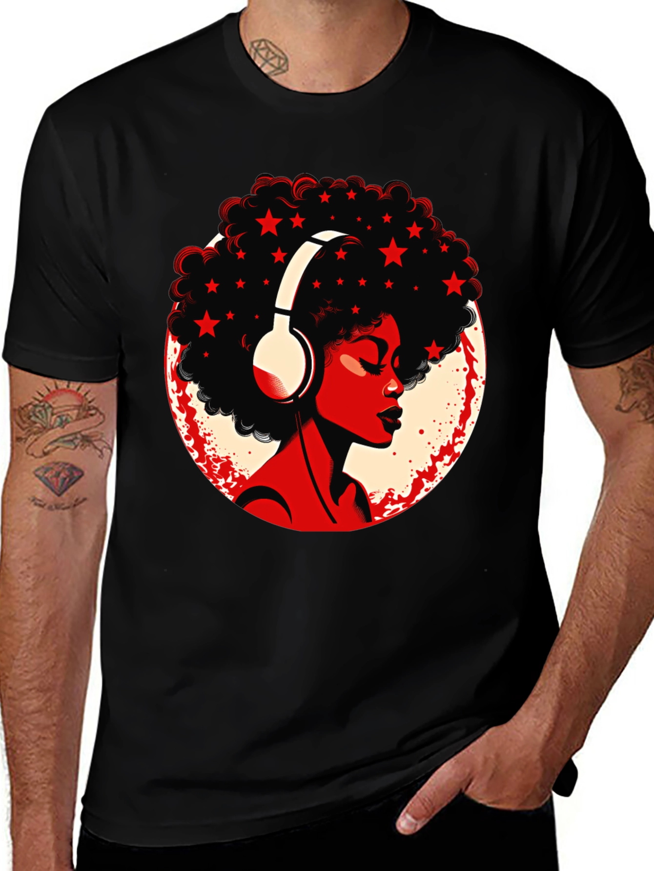 Variant 19 of Afro Star Headphones Graphic Tee