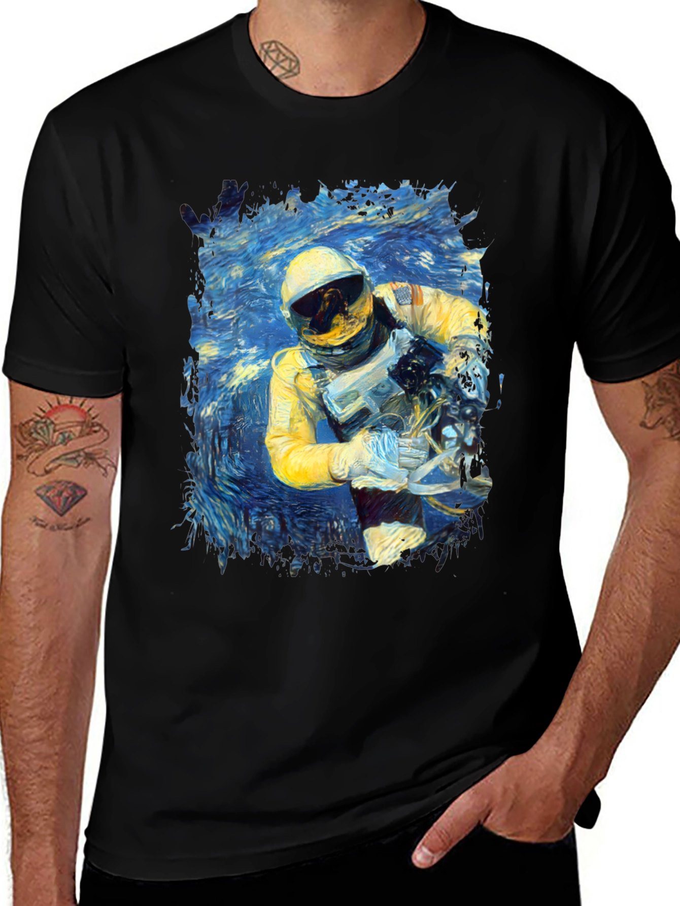Starry Astronaut T-Shirt - Unique Space Art Tee