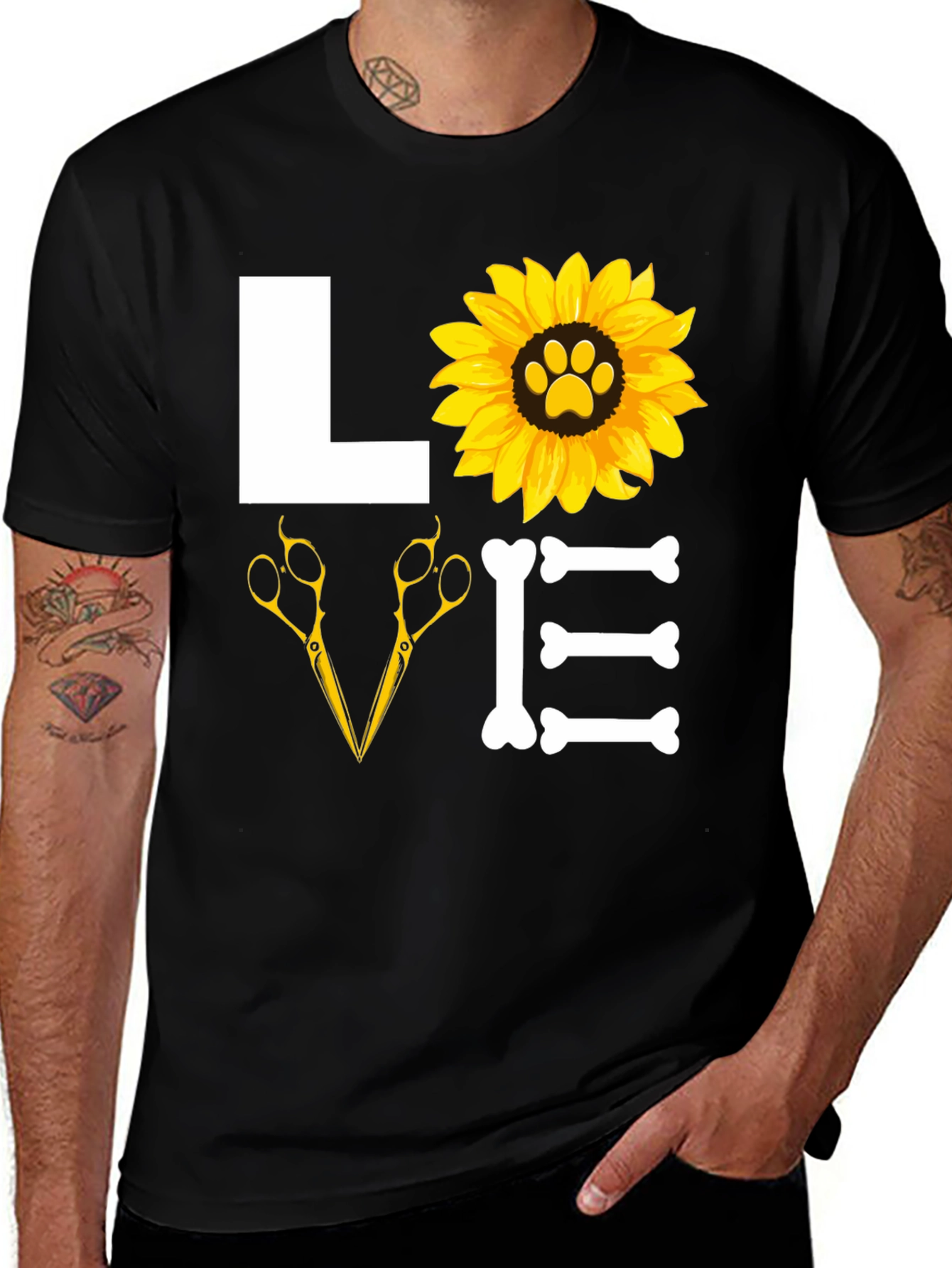 Dog Groomer Love T-Shirt with Paw Sunflower