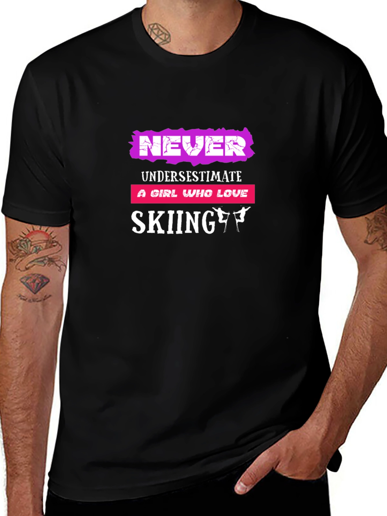 Variant 2 of Skiing Girl T-Shirt - Never Underestimate Skiing Tee