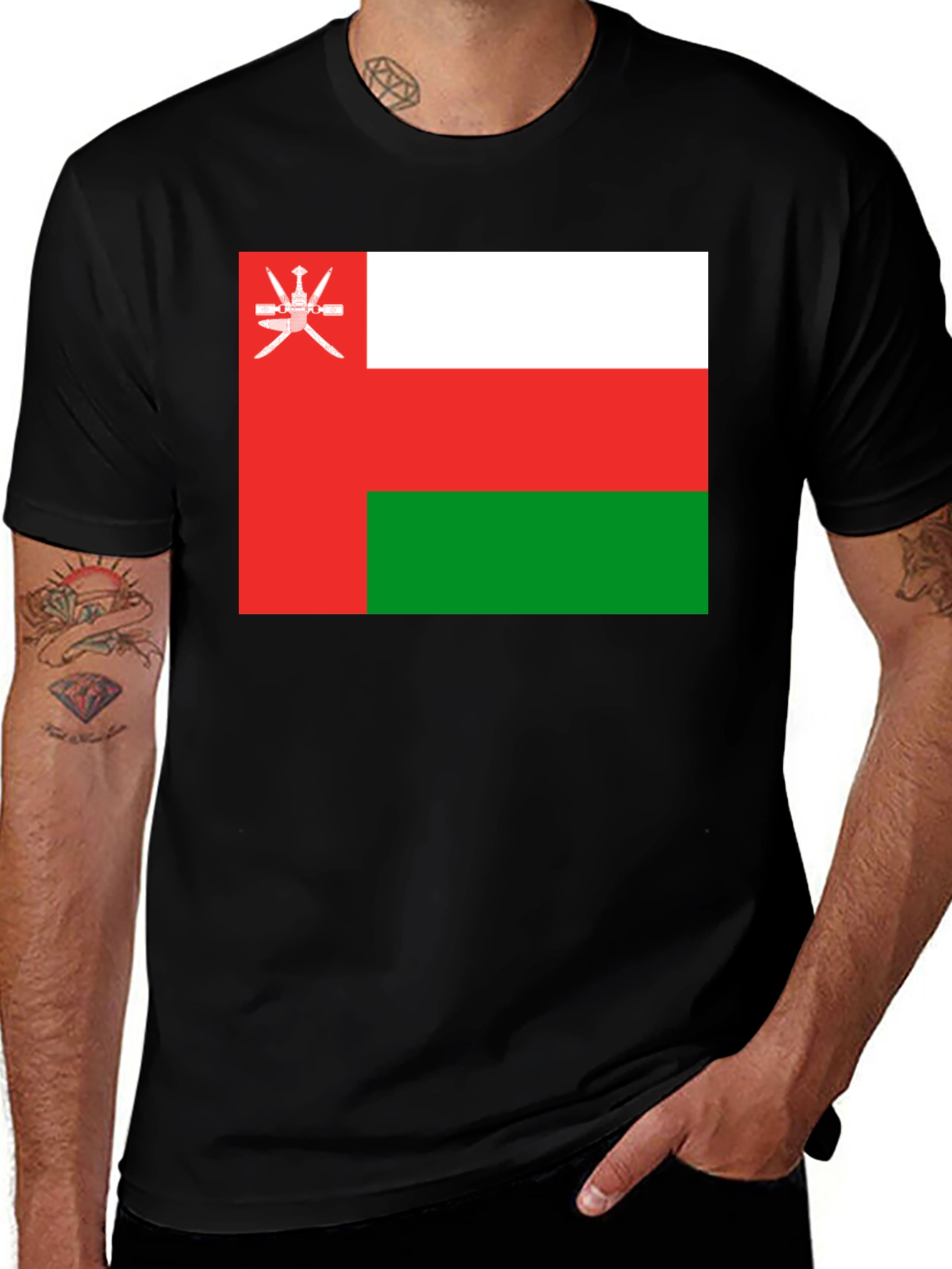 Variant 18 of Oman Flag Graphic T-Shirt - Black Cotton Tee