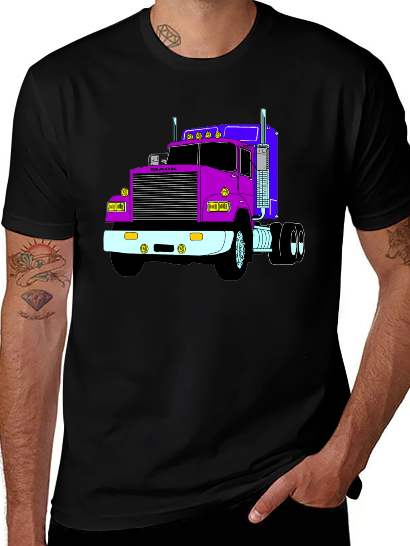 Variant 26 of Truck Graphic Tee - Black Cotton Blend T-Shirt