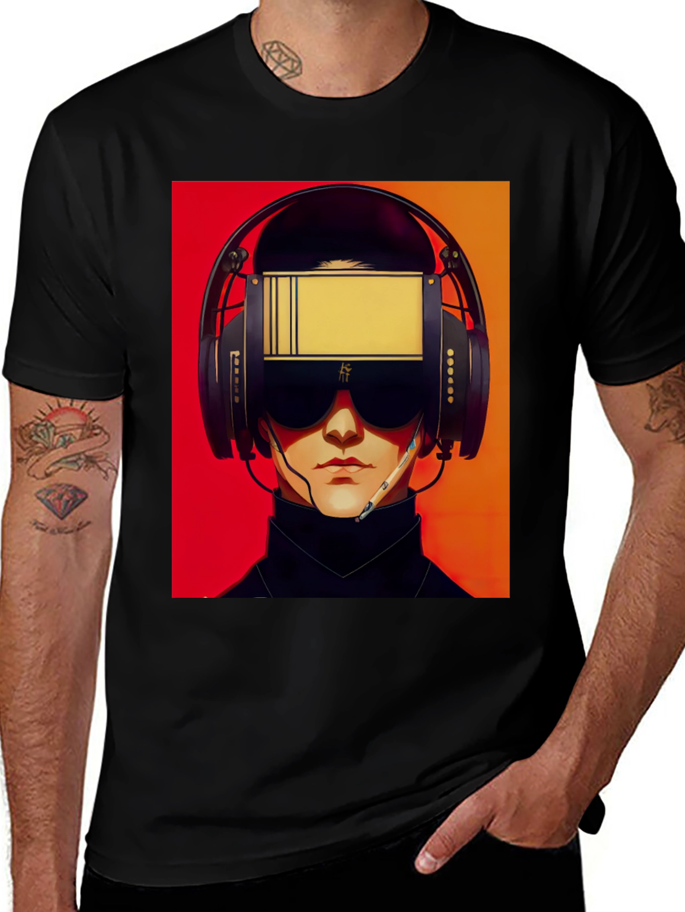 Variant 6 of Retro-Futuristic DJ Black T-Shirt