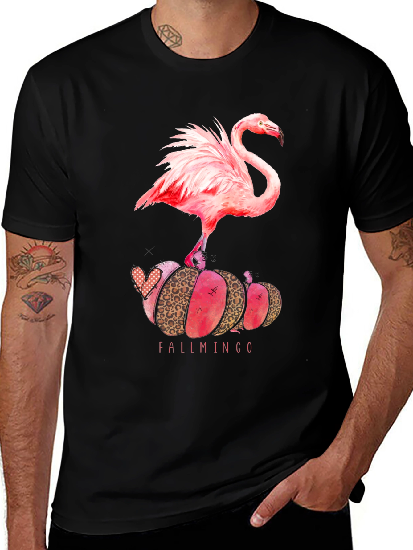 Fallmingo T-Shirt: Pink Flamingo Pumpkin Design