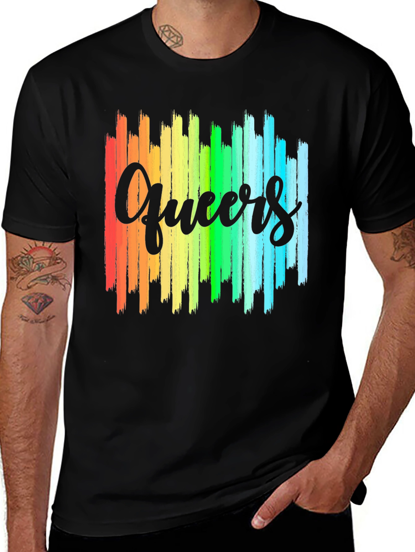 Variant 5 of Queers Rainbow Brush Stroke Graphic Tee