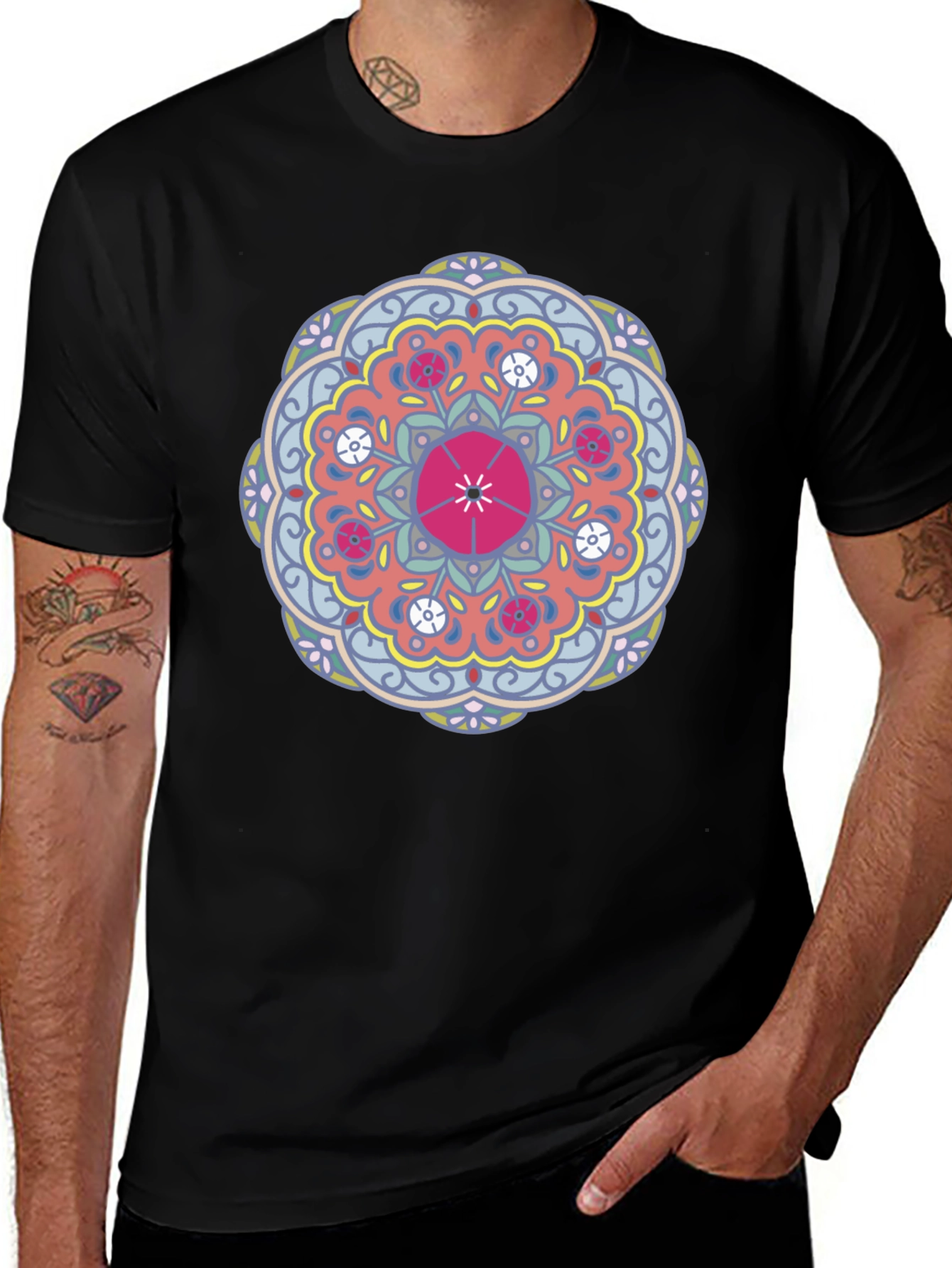 Variant 9 of Mandala Print Black T-Shirt for Men