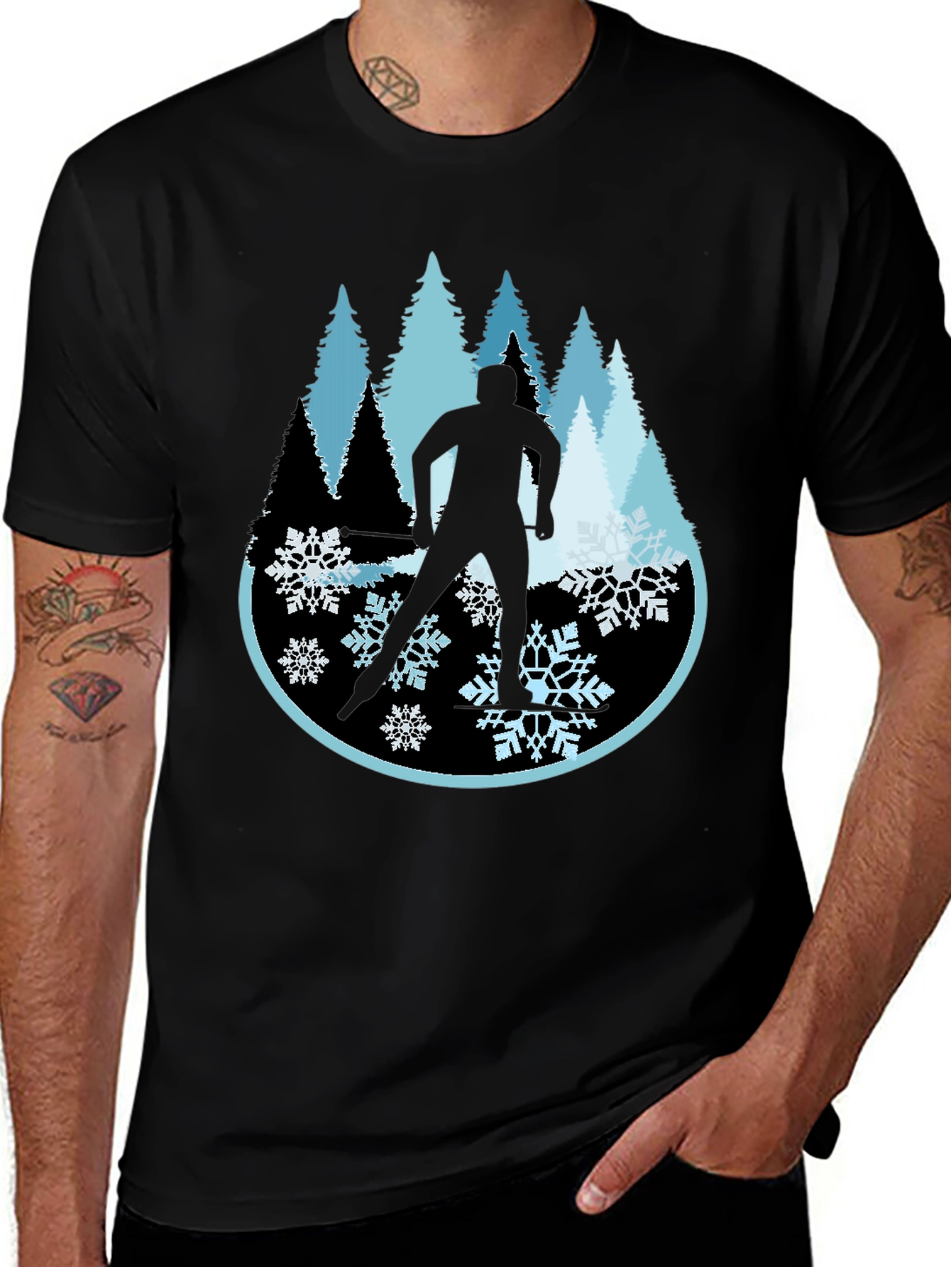 Variant 22 of Winter Scene Graphic Tee - Men's Black T-Shirt