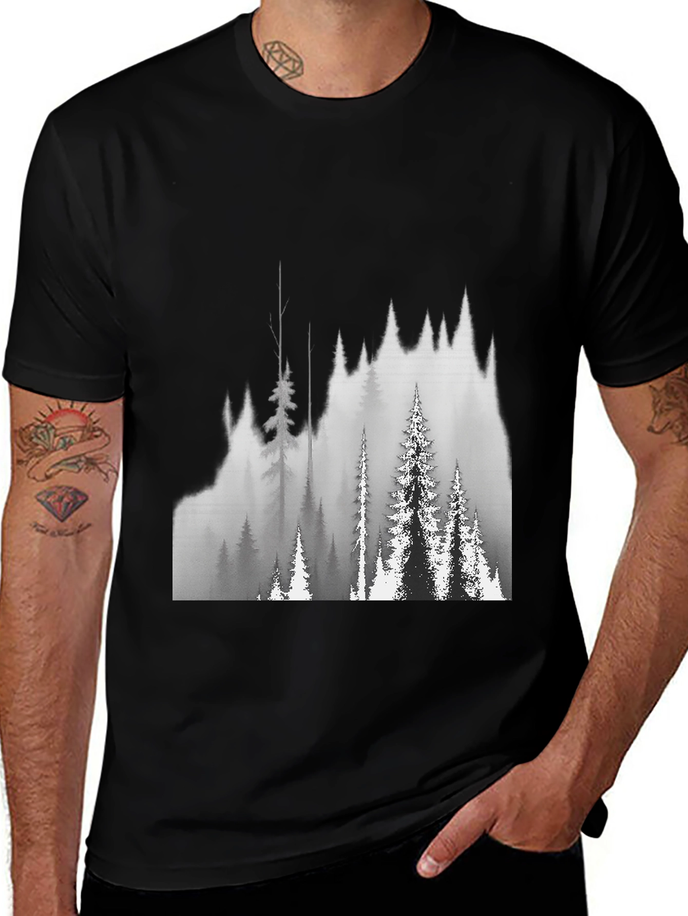 Variant 10 of Black T-Shirt with Forest Graphic