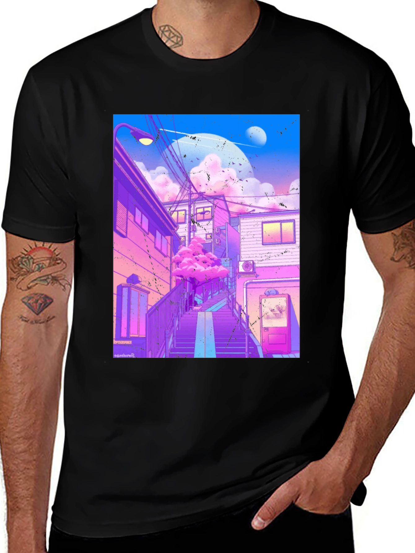 Black Anime Vaporwave Graphic Tee - Urban Aesthetic T-Shirt main image