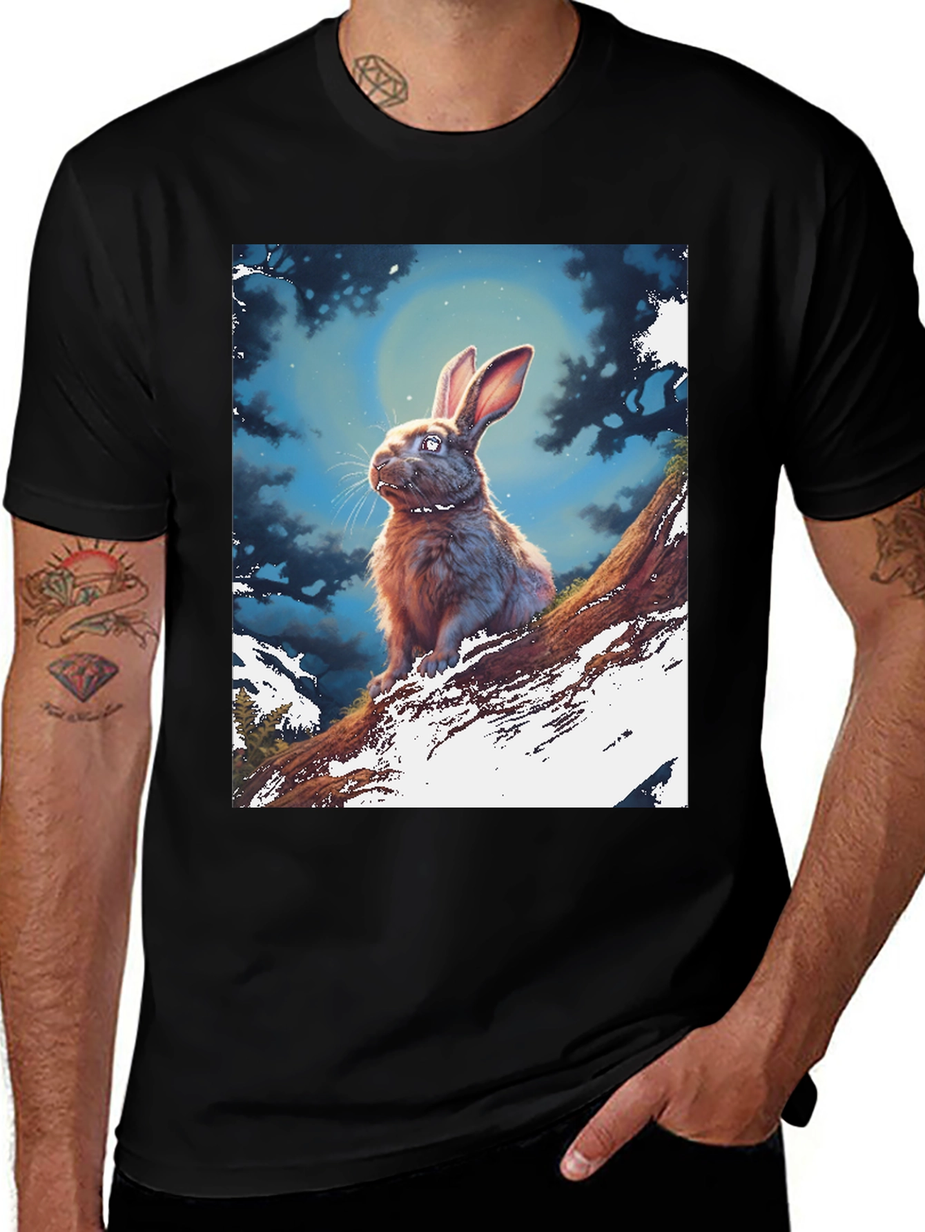 Variant 4 of Rabbit Moon T-Shirt - Black Graphic Tee
