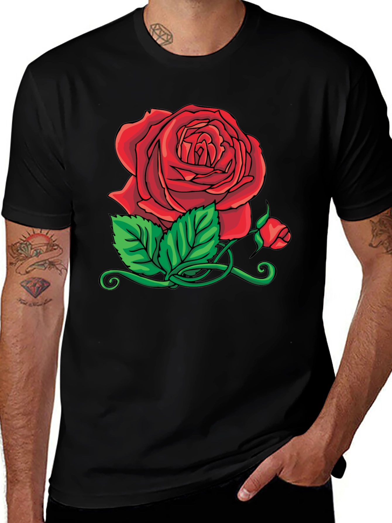 Variant 7 of Rose Graphic Black T-Shirt