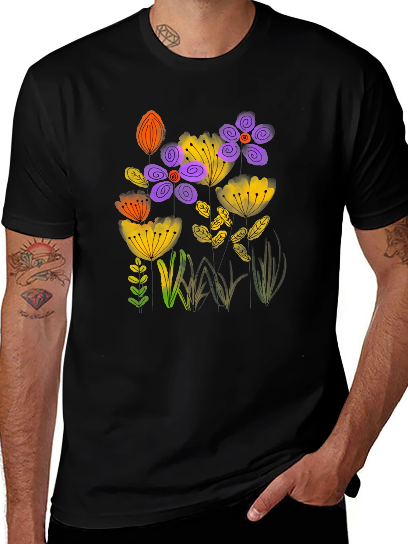 Variant 21 of Floral Print Black T-Shirt