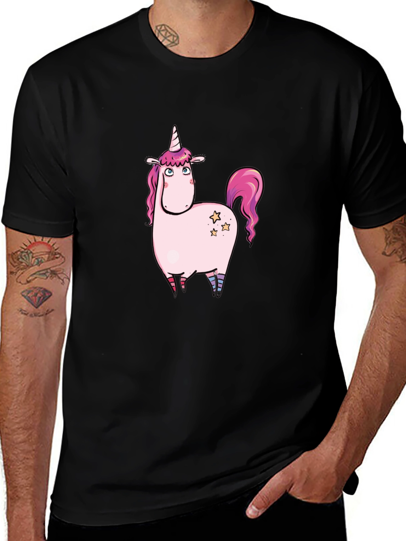 Variant 6 of Unicorn Graphic Black Tee - Fun Casual Wear