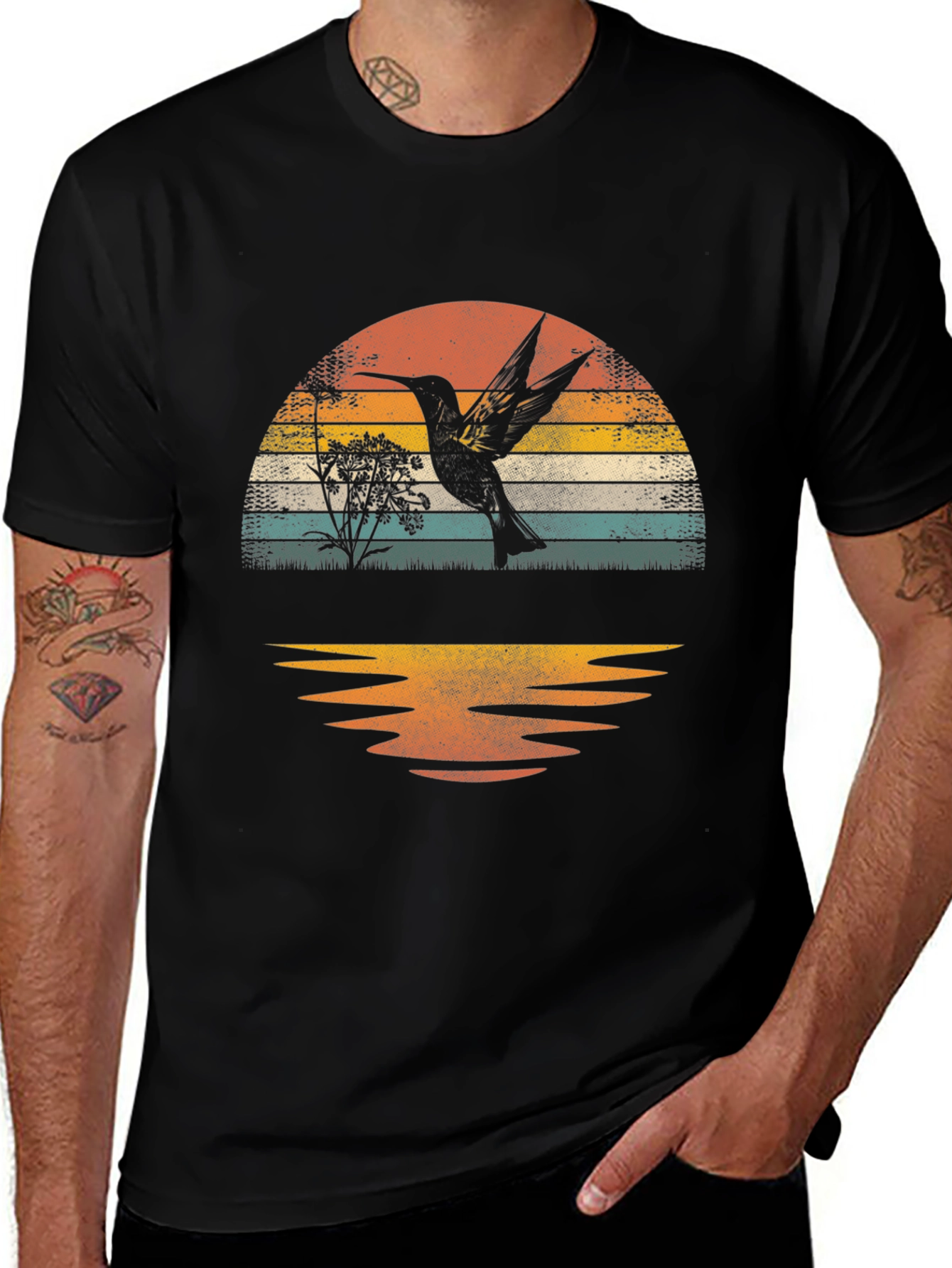 Variant 15 of Hummingbird Sunset Graphic Tee - Nature Lover T-Shirt