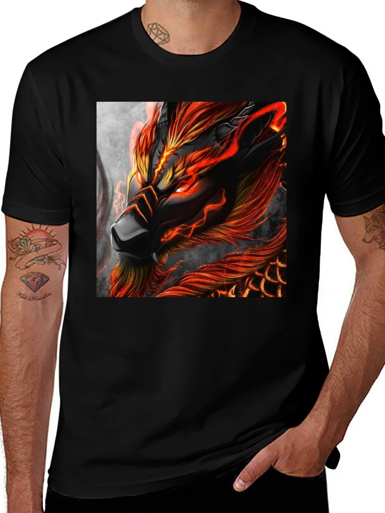 Variant 27 of Fiery Dragon Graphic Print Black T-Shirt