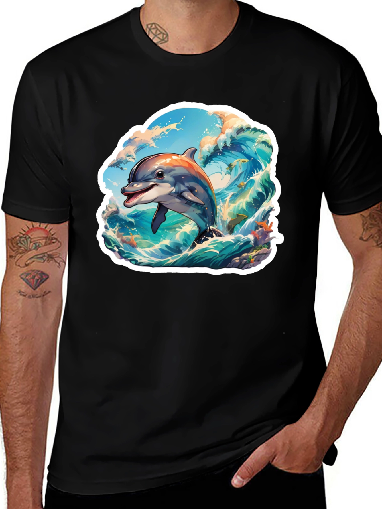 Variant 18 of Dolphin Wave Graphic Tee - Stylish Unisex T-Shirt