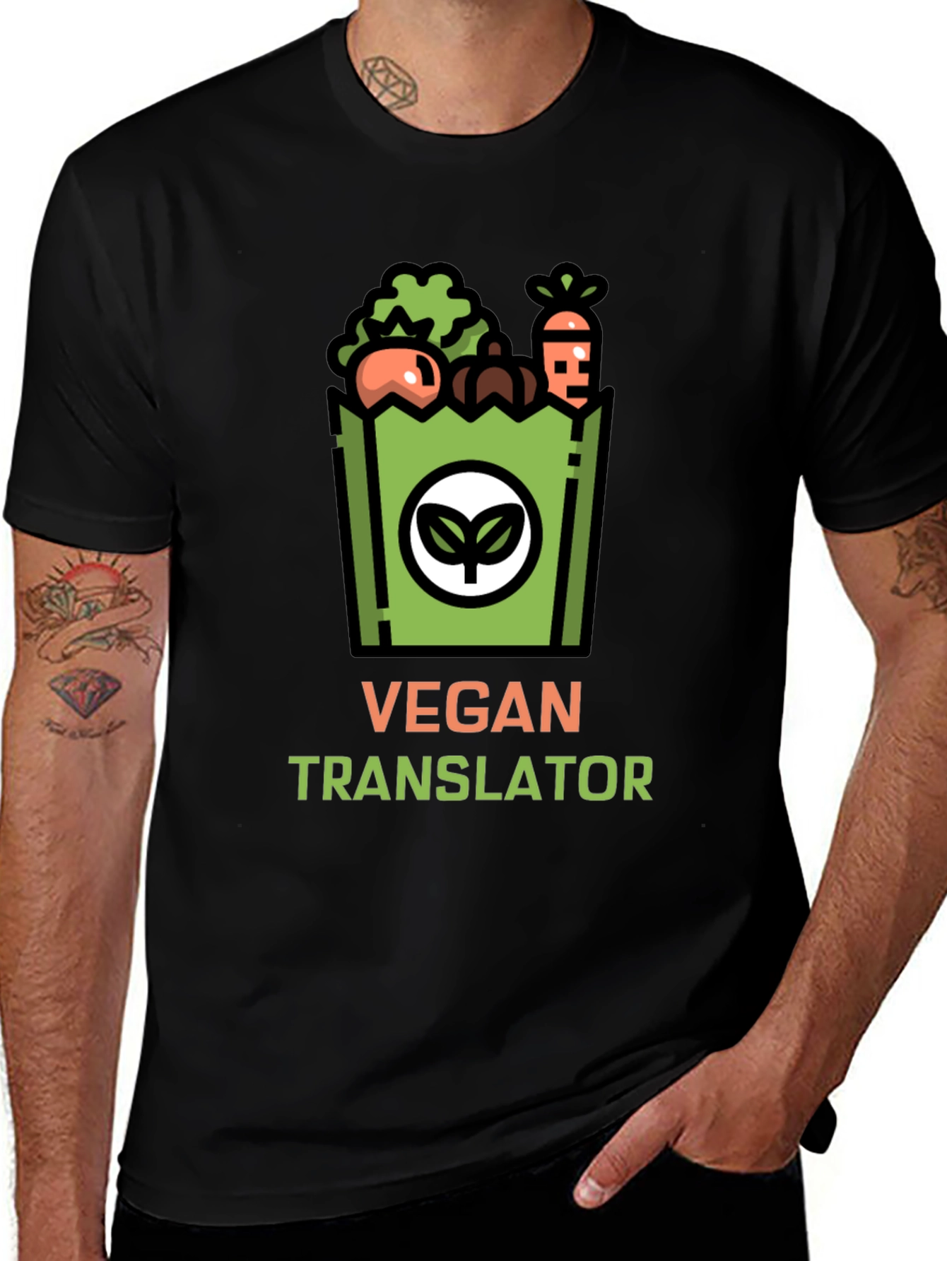 Variant 5 of Vegan Translator T-Shirt - Black, Graphic Tee