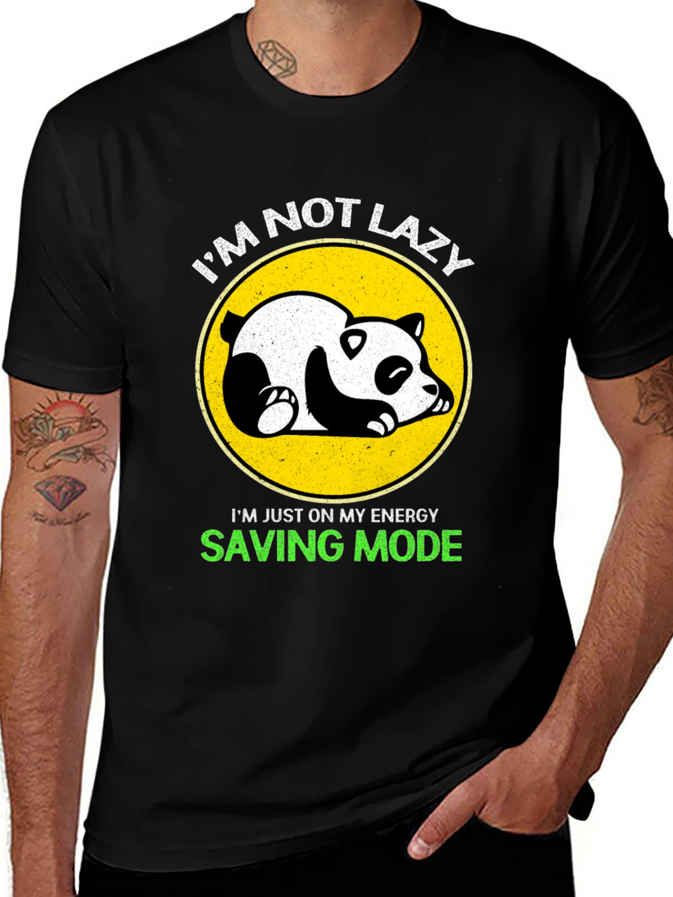 Variant 19 of Lazy Panda Energy Saving Mode Black T-Shirt