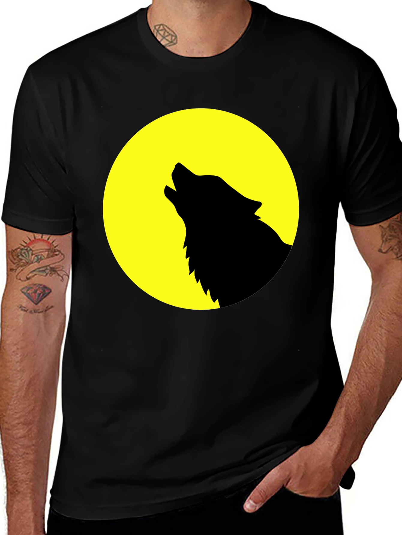Variant 12 of Wolf Howling at Moon Graphic T-Shirt - Black
