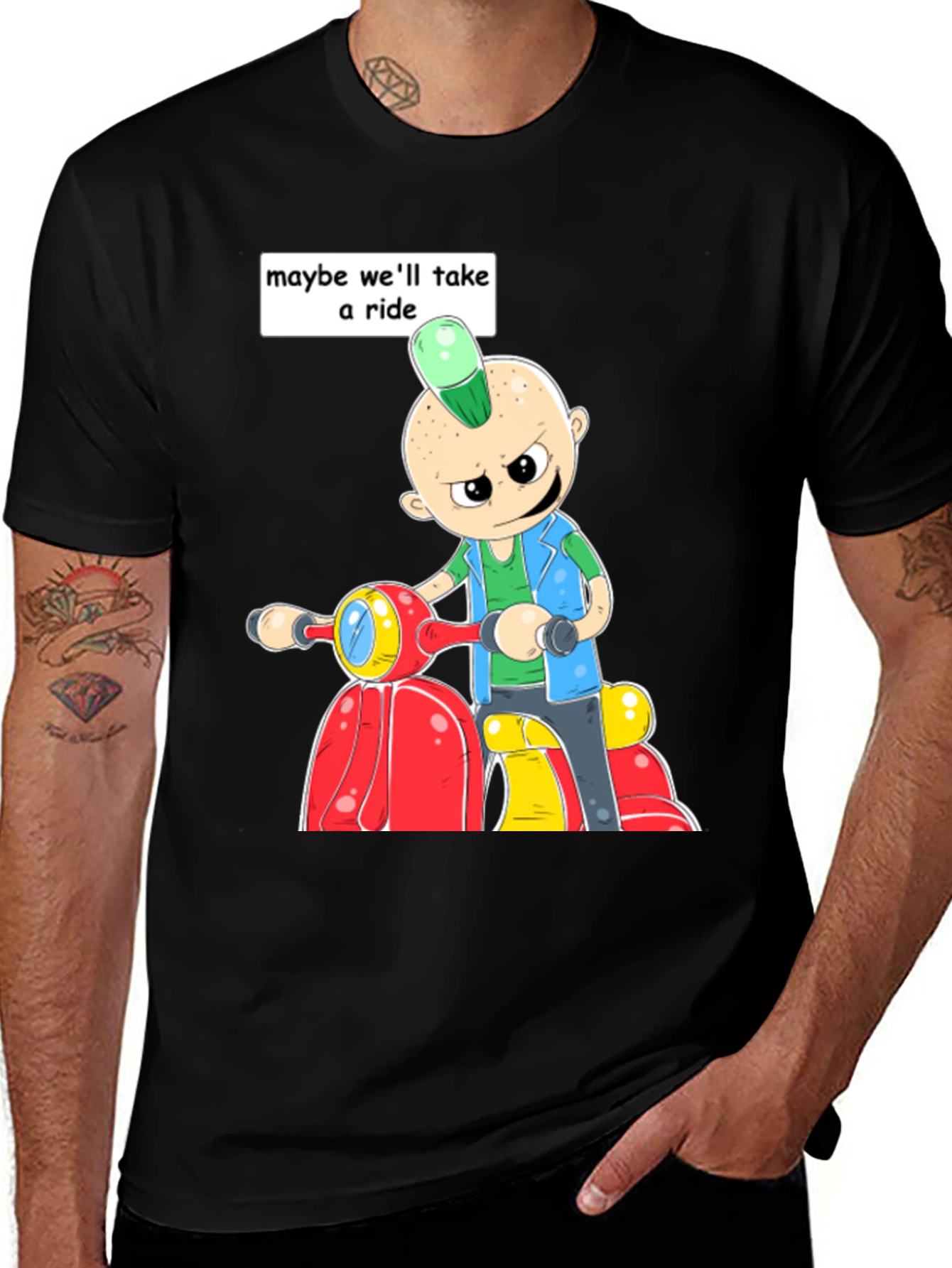 Variant 23 of Cartoon Scooter T-Shirt: "Maybe We'll Take A Ride"