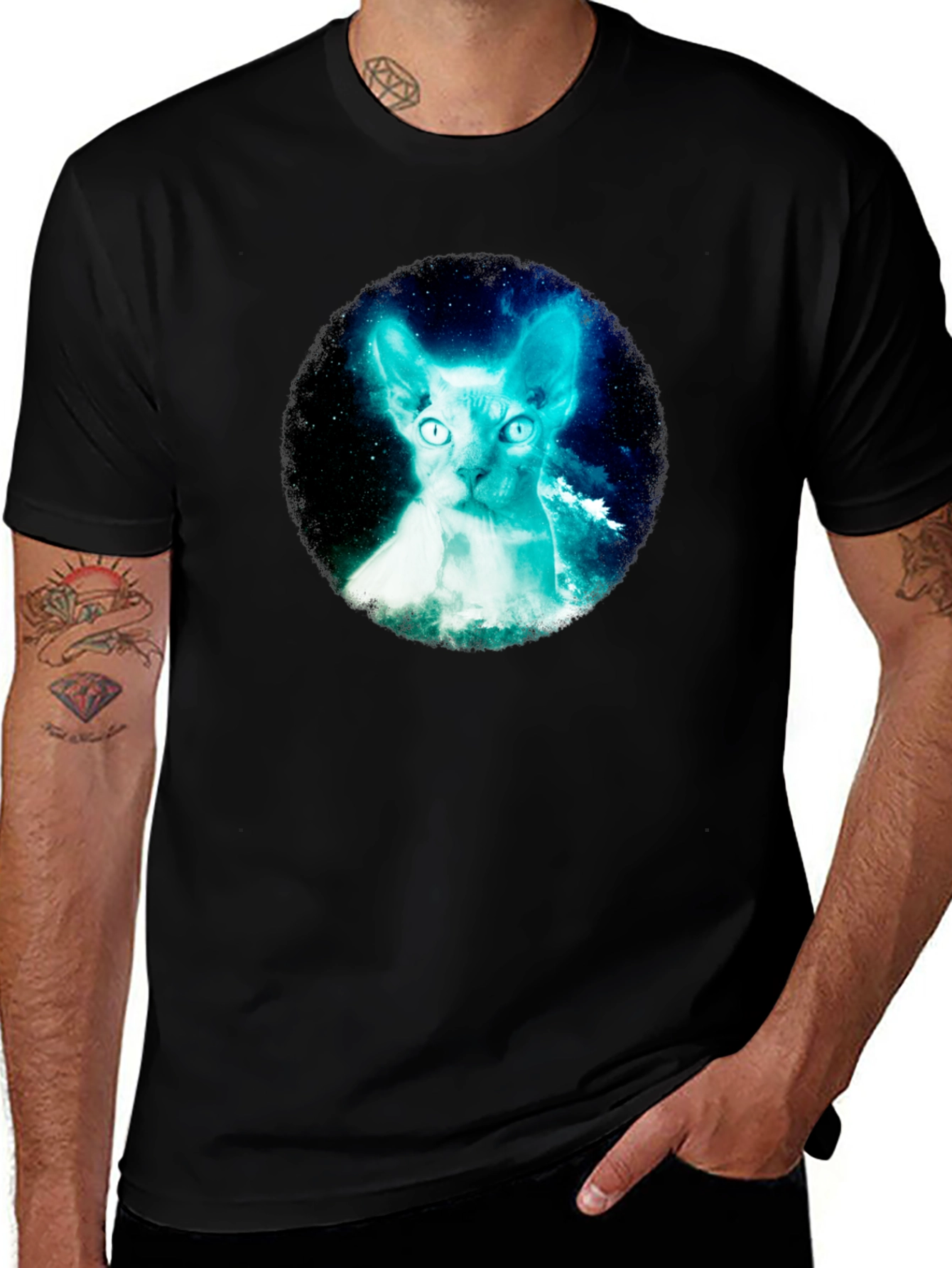 Variant 11 of Sphynx Cat Galaxy Graphic Black T-Shirt