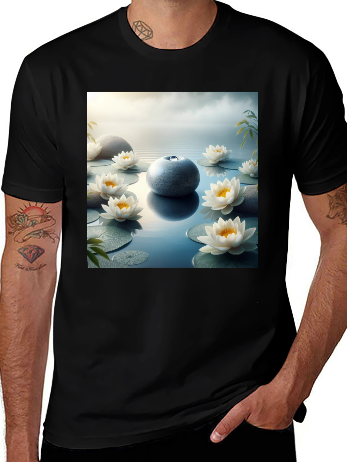 Variant 10 of Zen Water Lily T-Shirt - Black