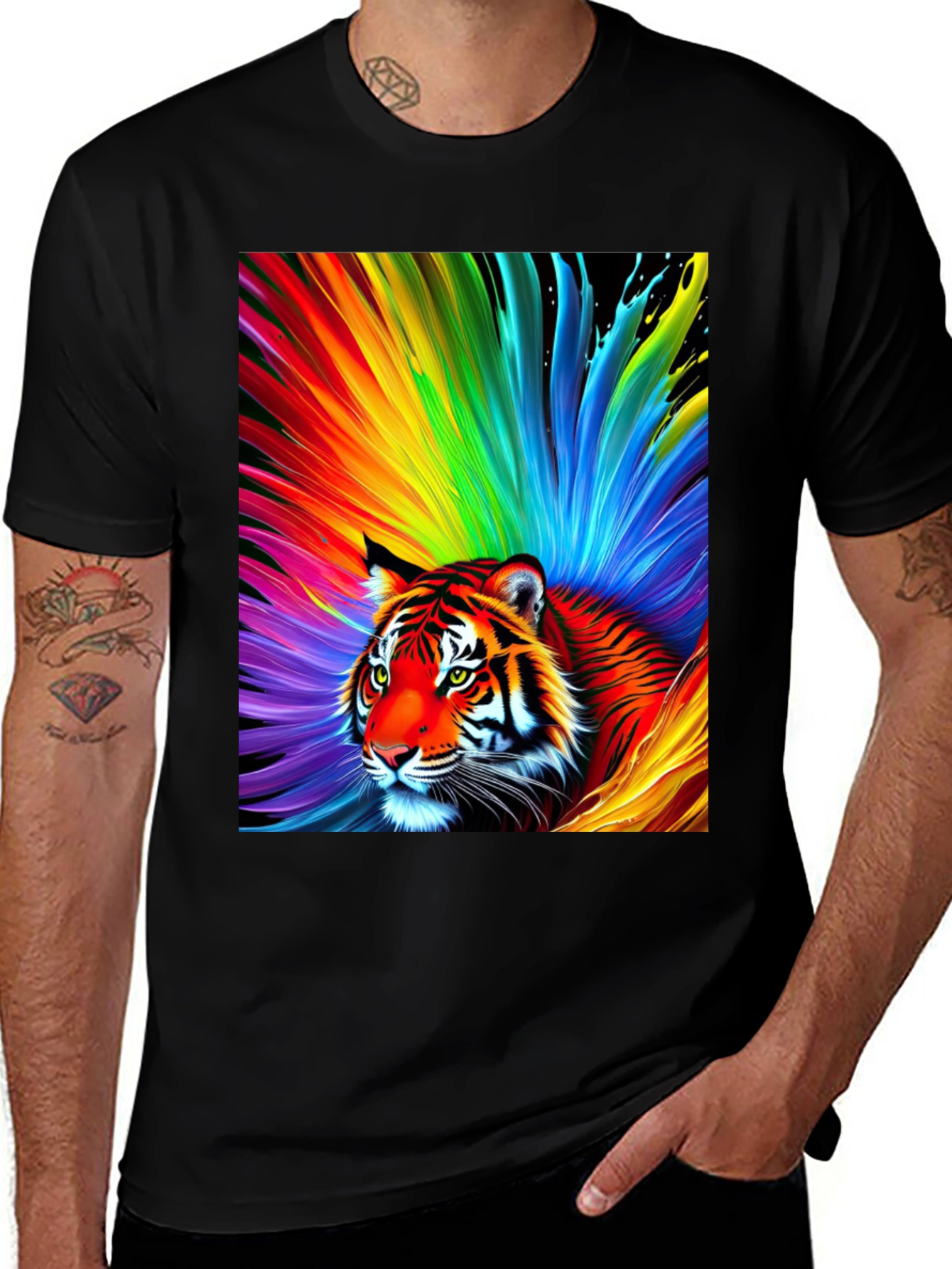 Variant 17 of Rainbow Tiger Graphic Tee - Bold, Colorful Design