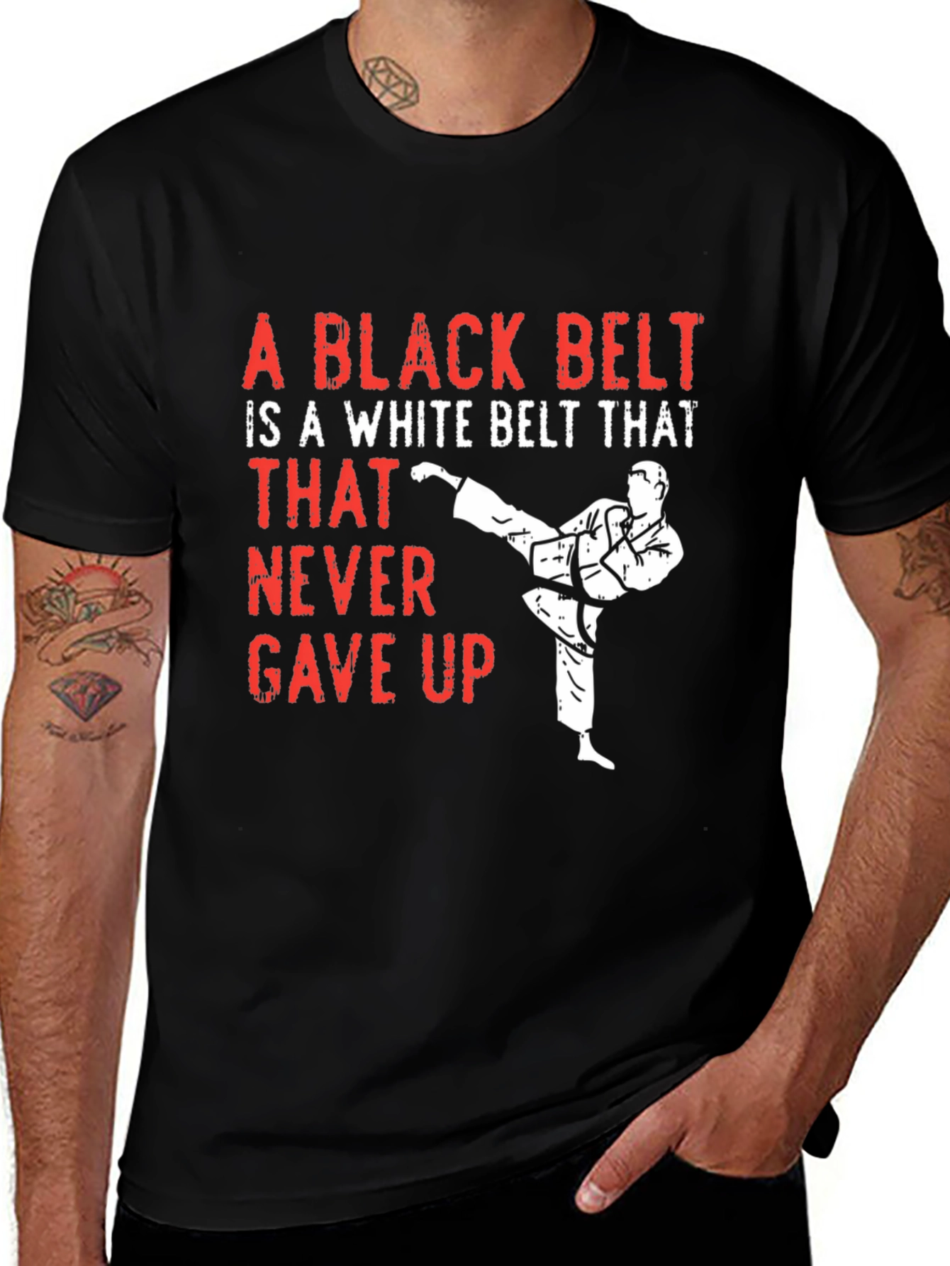 Variant 25 of Black Belt Never Gave Up T-Shirt - Martial Arts Tee