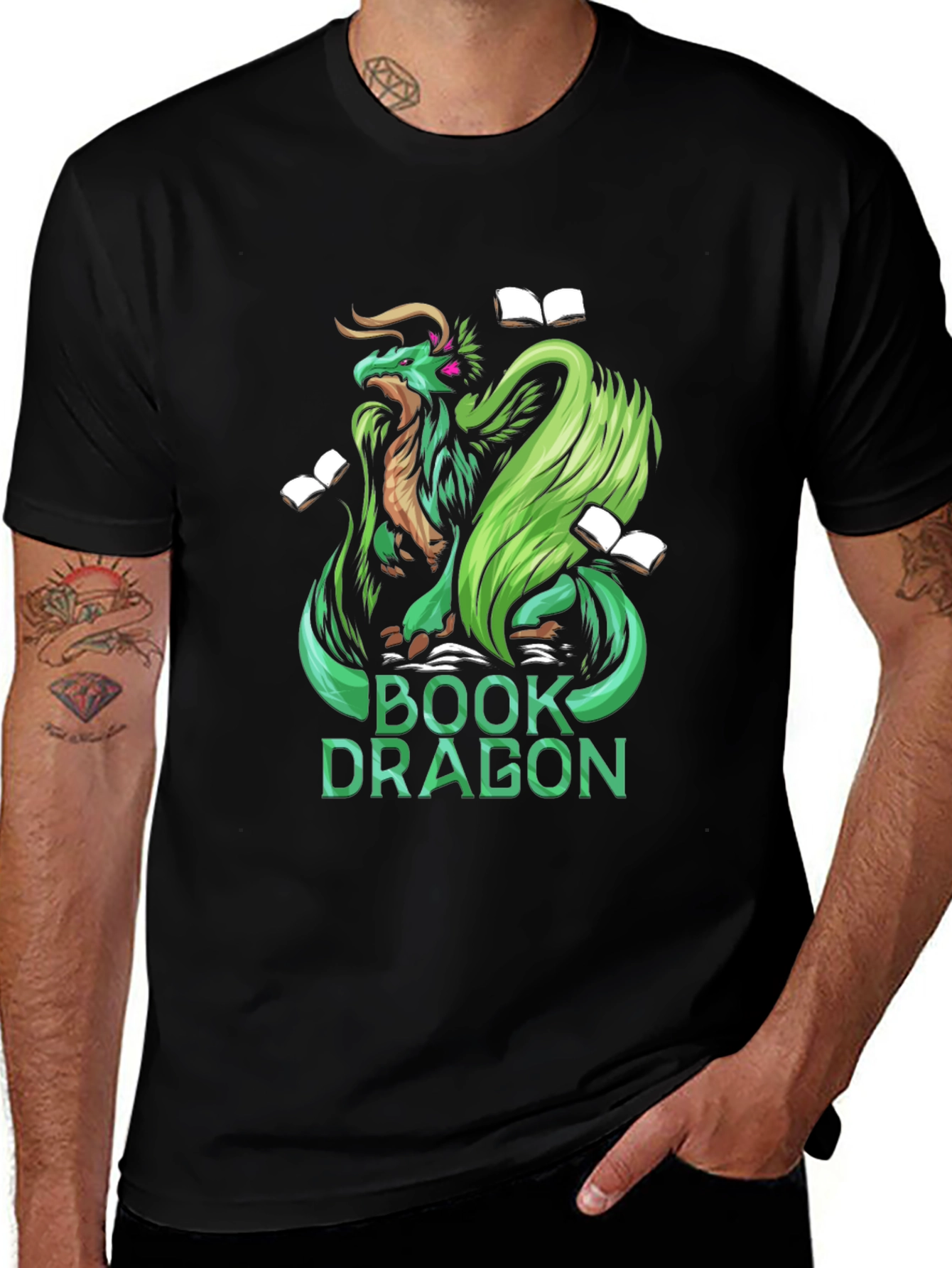 Variant 19 of Book Dragon Graphic Tee - Black