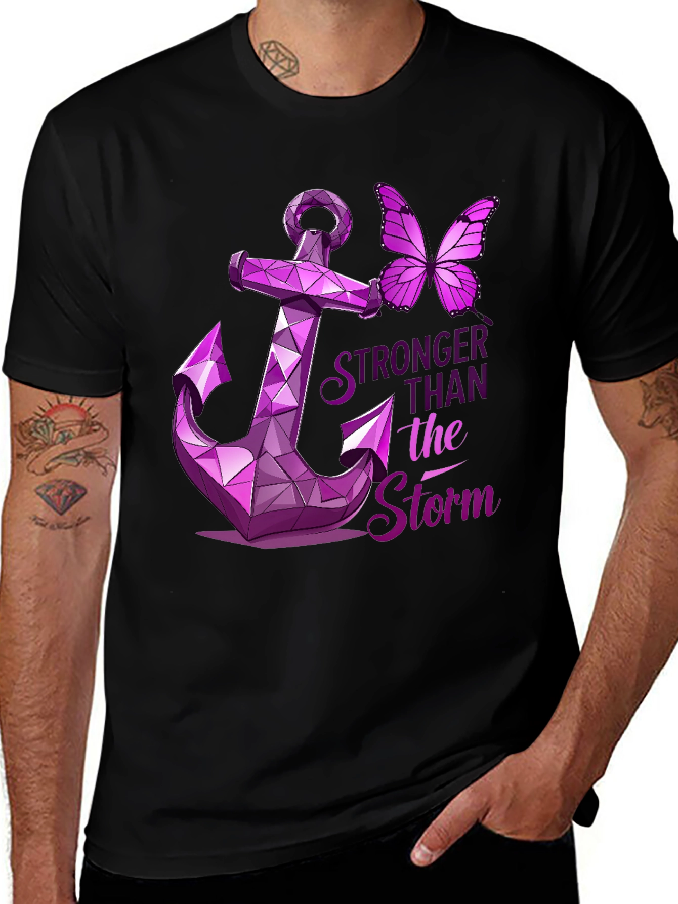 Stronger Than the Storm Anchor Butterfly Graphic T-Shirt