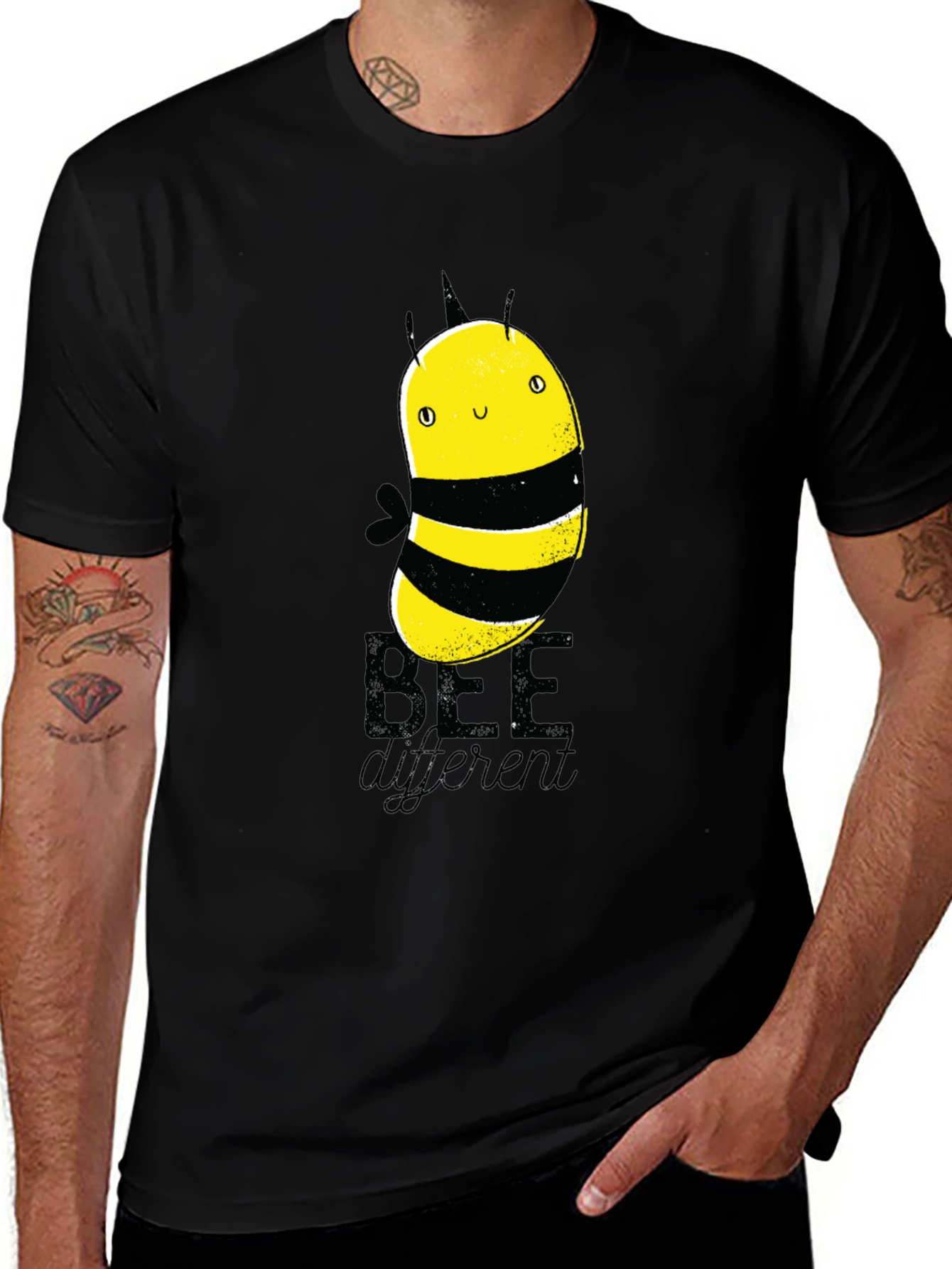 Variant 6 of Bee Different Graphic Tee - Black Cotton T-Shirt