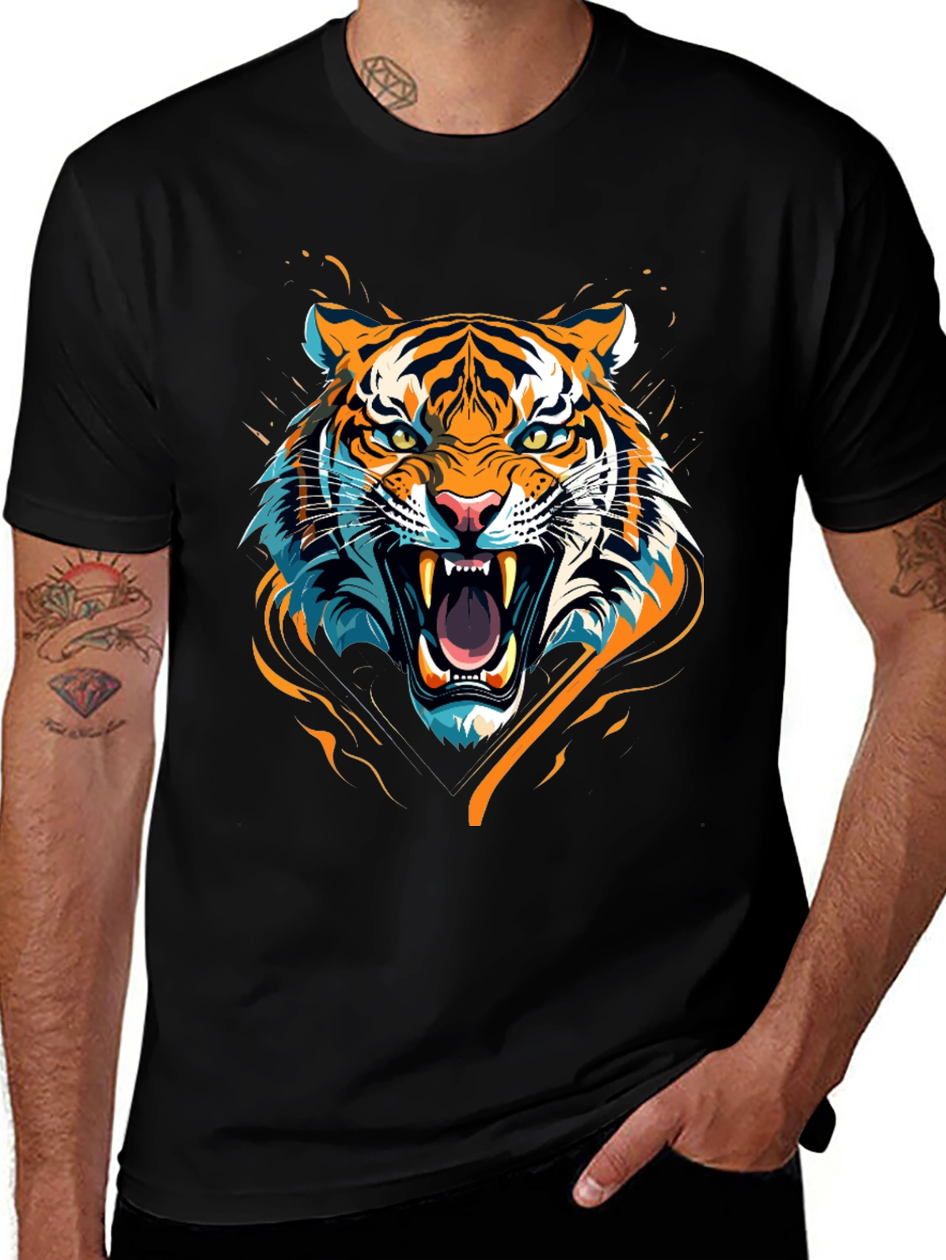 Variant 21 of Roaring Tiger Graphic Black T-Shirt