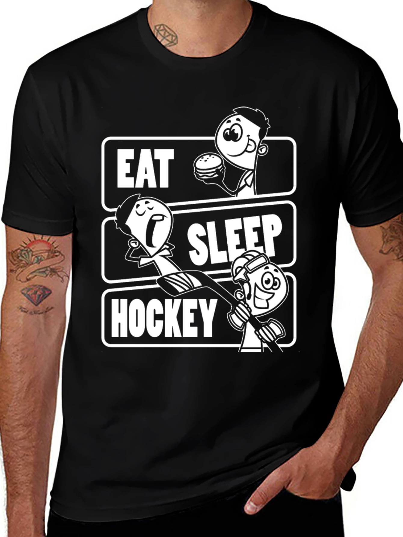 Variant 23 of Eat Sleep Hockey Graphic T-Shirt - Black