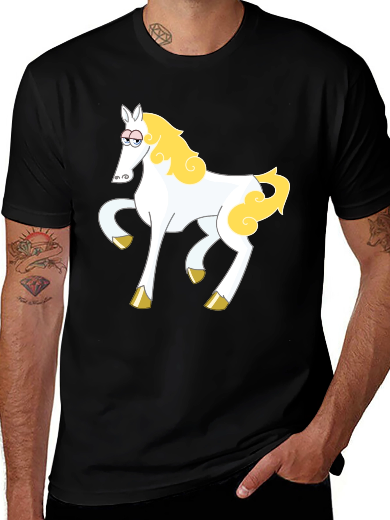Variant 23 of Cartoon Horse Graphic Tee - Black