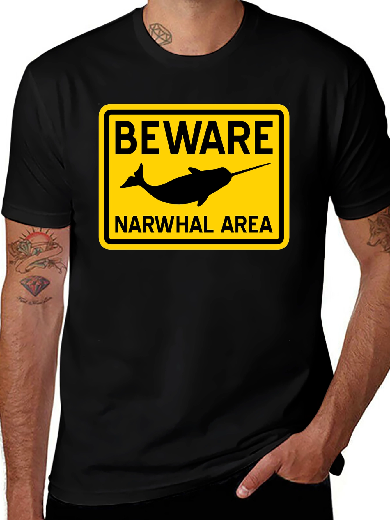 Variant 13 of Beware Narwhal Area T-Shirt - Funny Ocean Tee