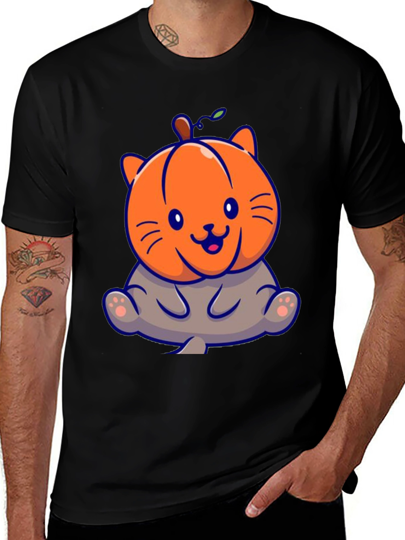 Variant 16 of Cute Pumpkin Cat Black T-Shirt