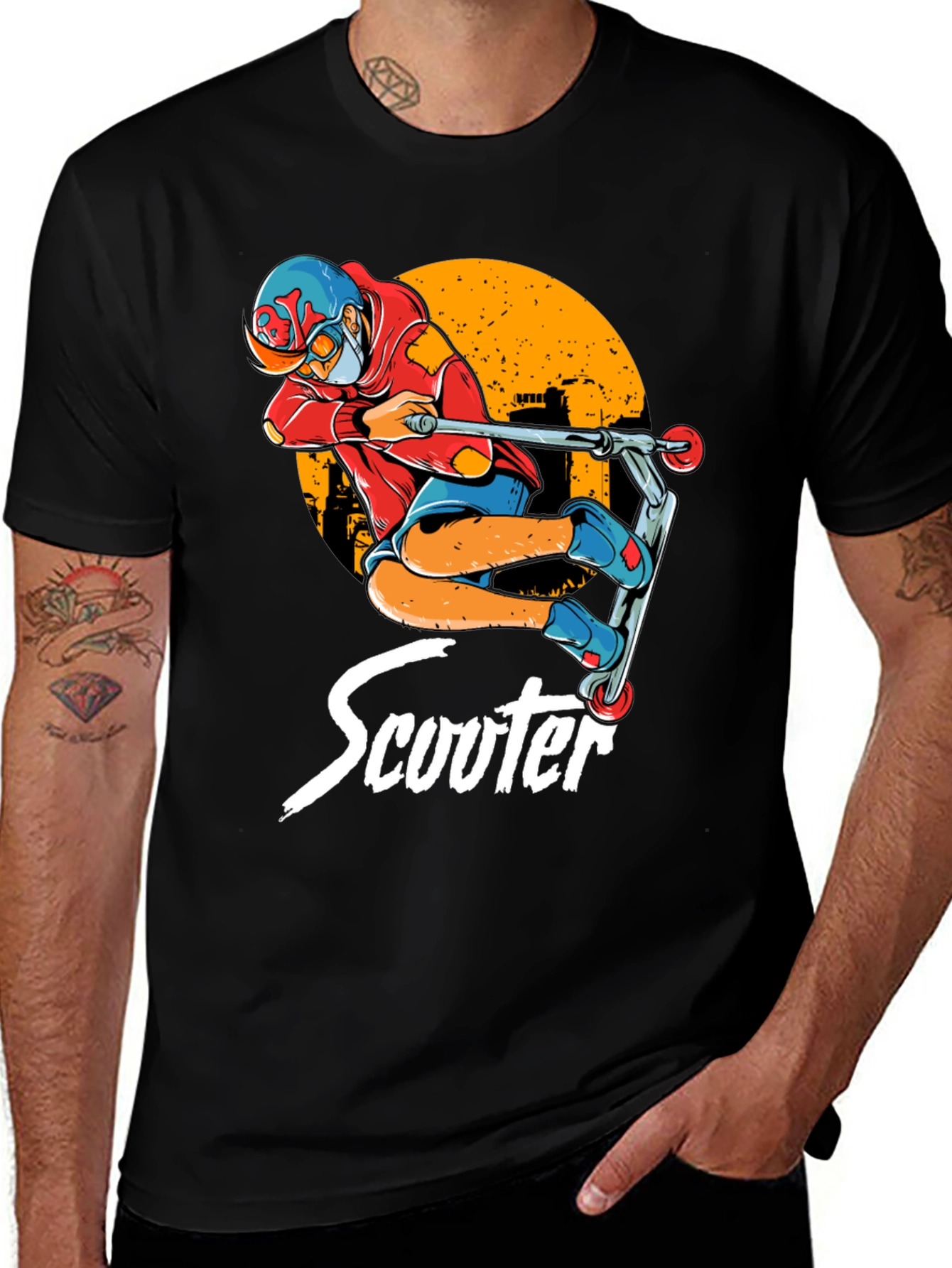 Variant 12 of Cool Scooter Rider Graphic Tee - Black Cotton Shirt