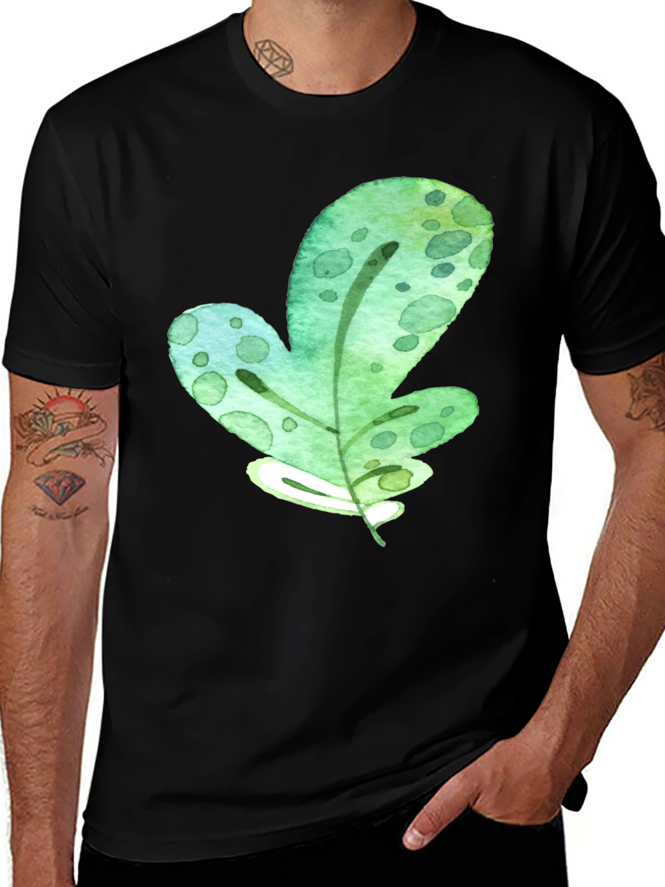 Variant 5 of Leaf Design Men's Black T-Shirt