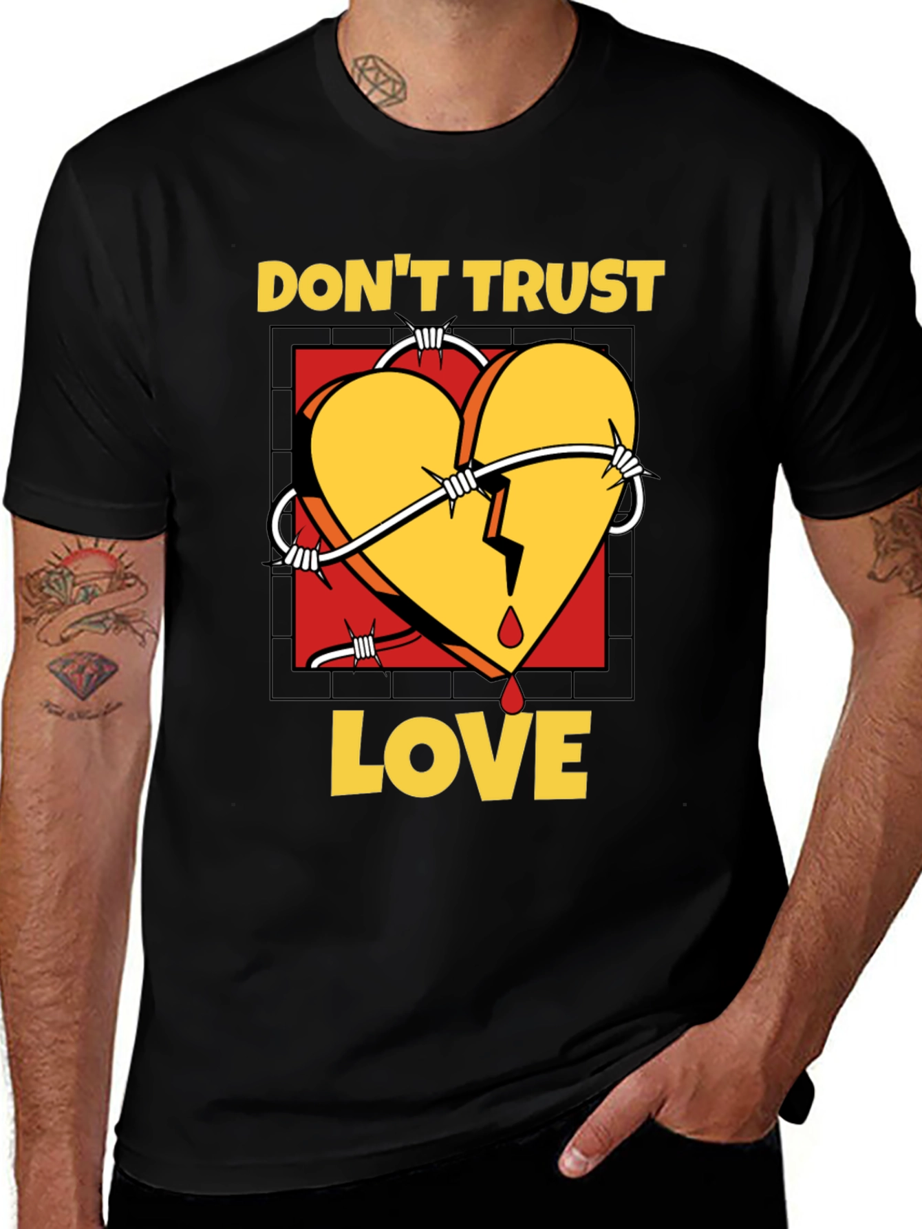 Variant 30 of Don't Trust Love Graphic Tee - Black Cotton T-Shirt