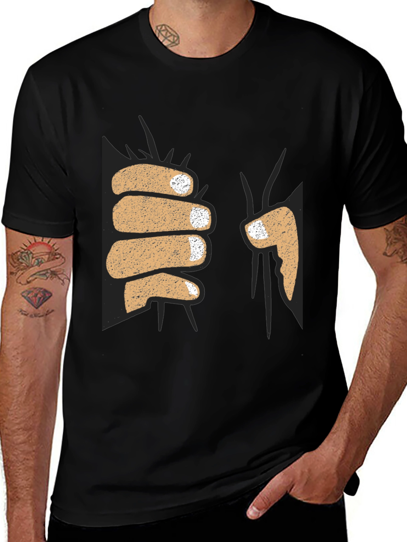 Funny Fist Bump Graphic Tee - Black Cotton T-Shirt
