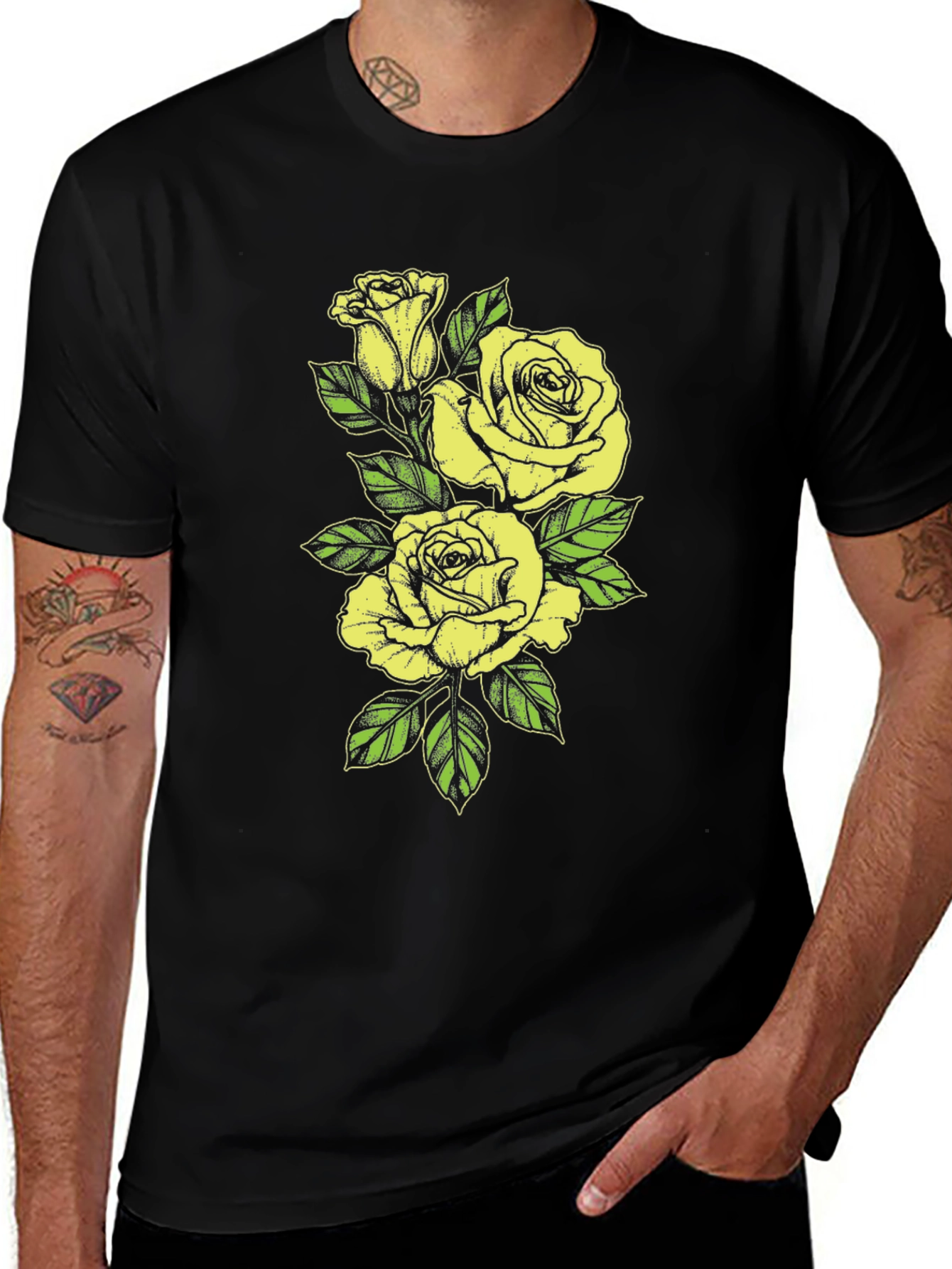 Variant 14 of Floral Rose Graphic Tee - Black Cotton Blend